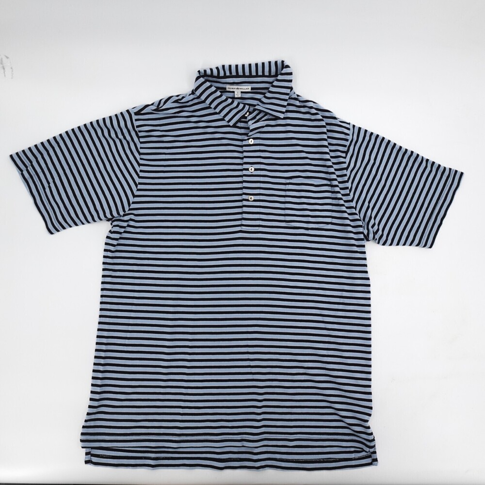 Peter Millar Polo Shirt Mens Large Blue Striped Short Sleeve Preppy Collar
